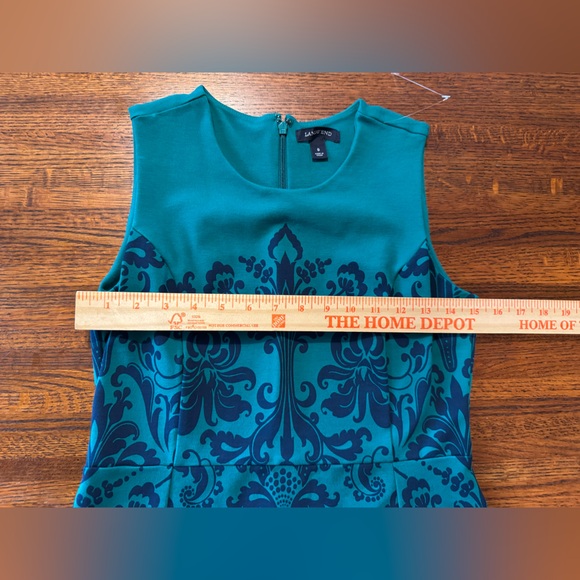Lands End Size 6 Ponte Knit Sleeveless Sheath Dress Pockets Green Blue Paisley - Picture 10 of 13
